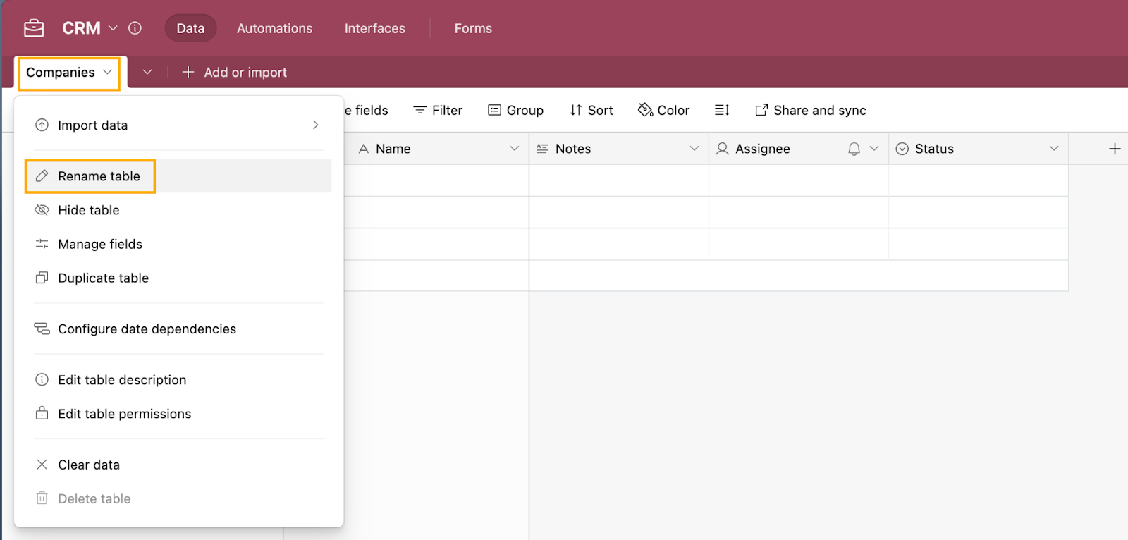 Airtable company database