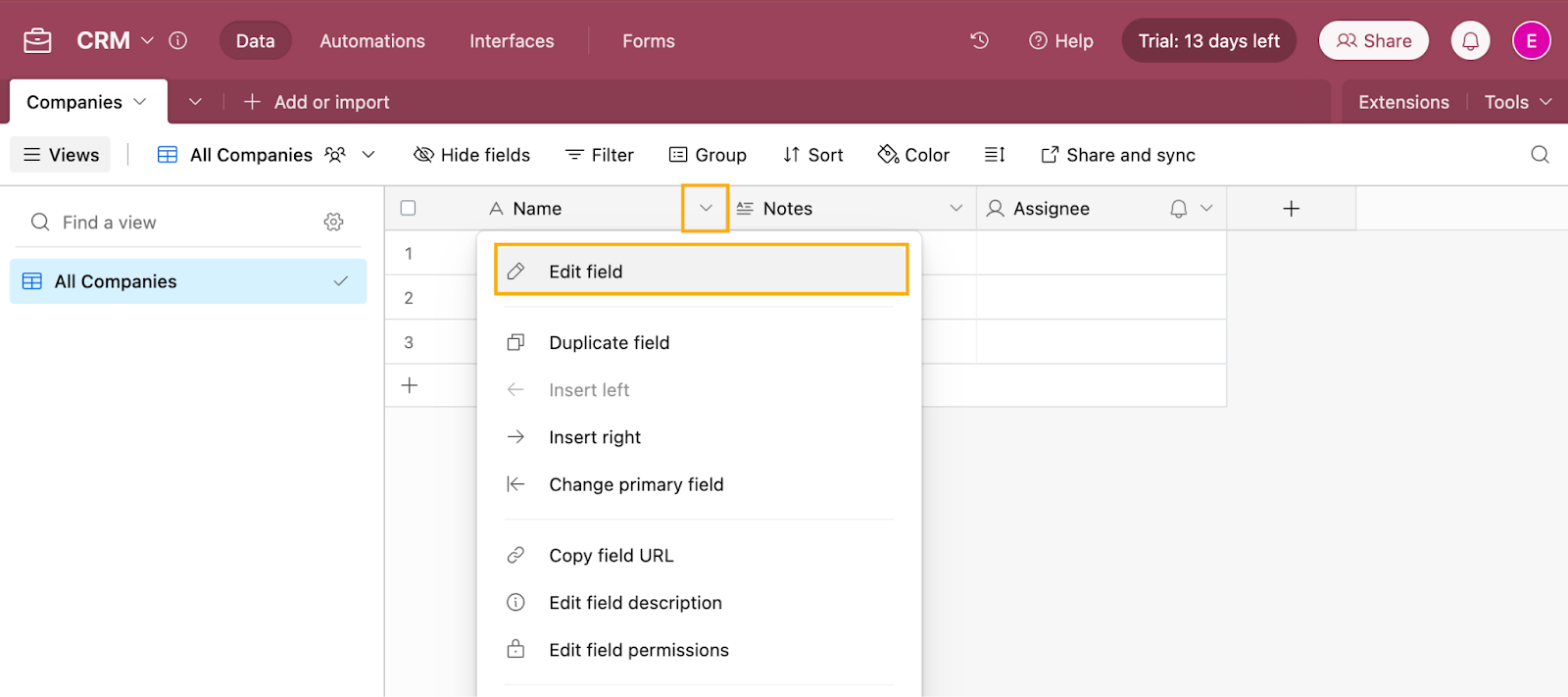 Airtable edit field