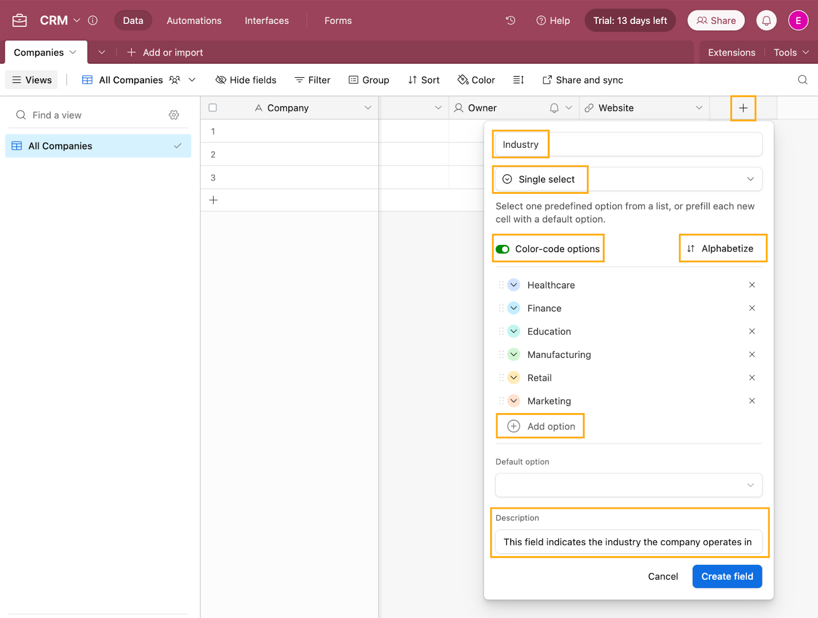 Airtable single select
