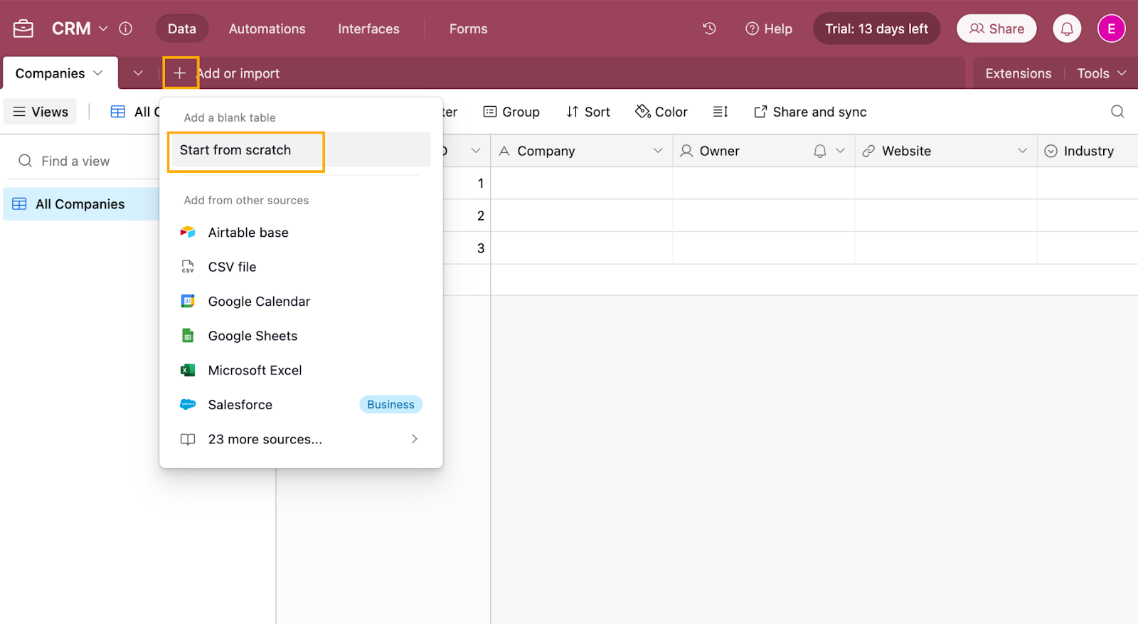 Airtable start from scratch