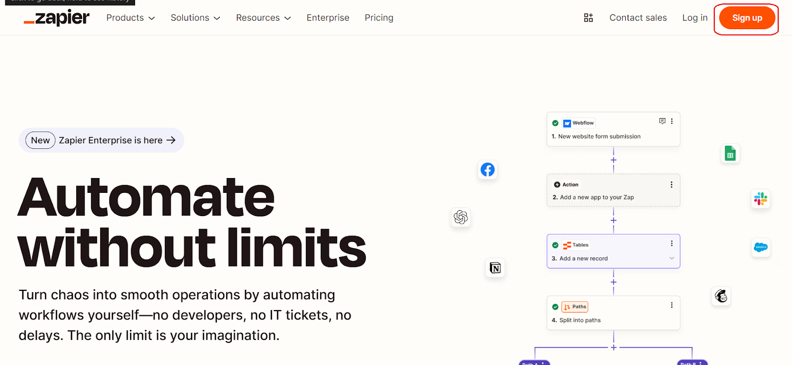 Zapier home page.