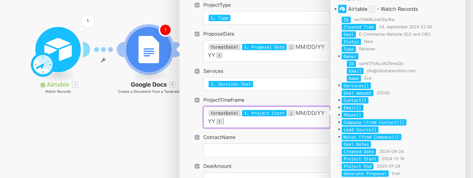 Formatting the Project Start Date in the ProjectTimeframe value picker.