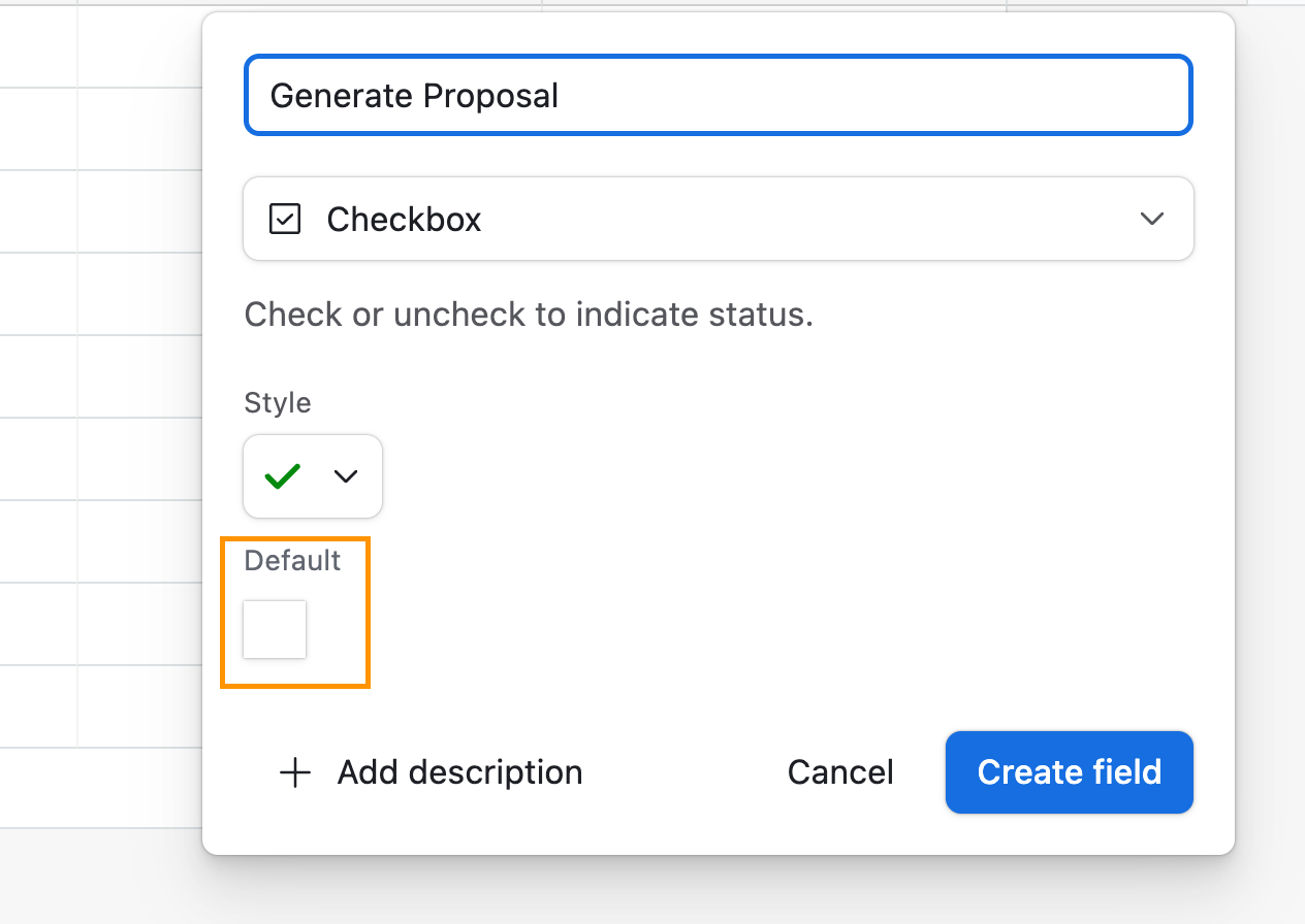 A Make checkbox field entitled Generate Proposal.