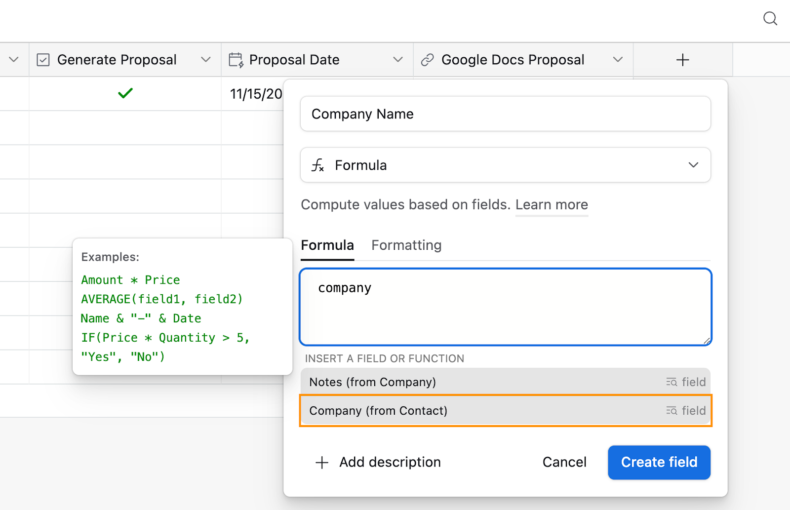 Using a formula to pull in a field from another base in Airtable.