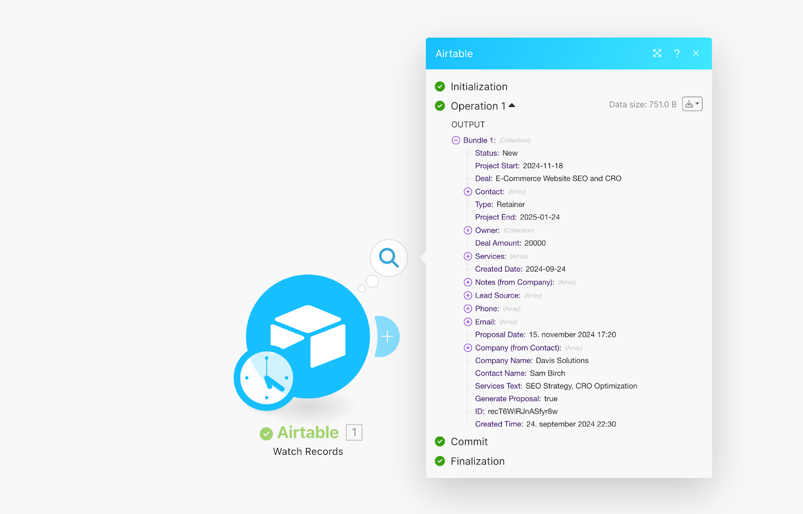 Example data pulled from Airtable.