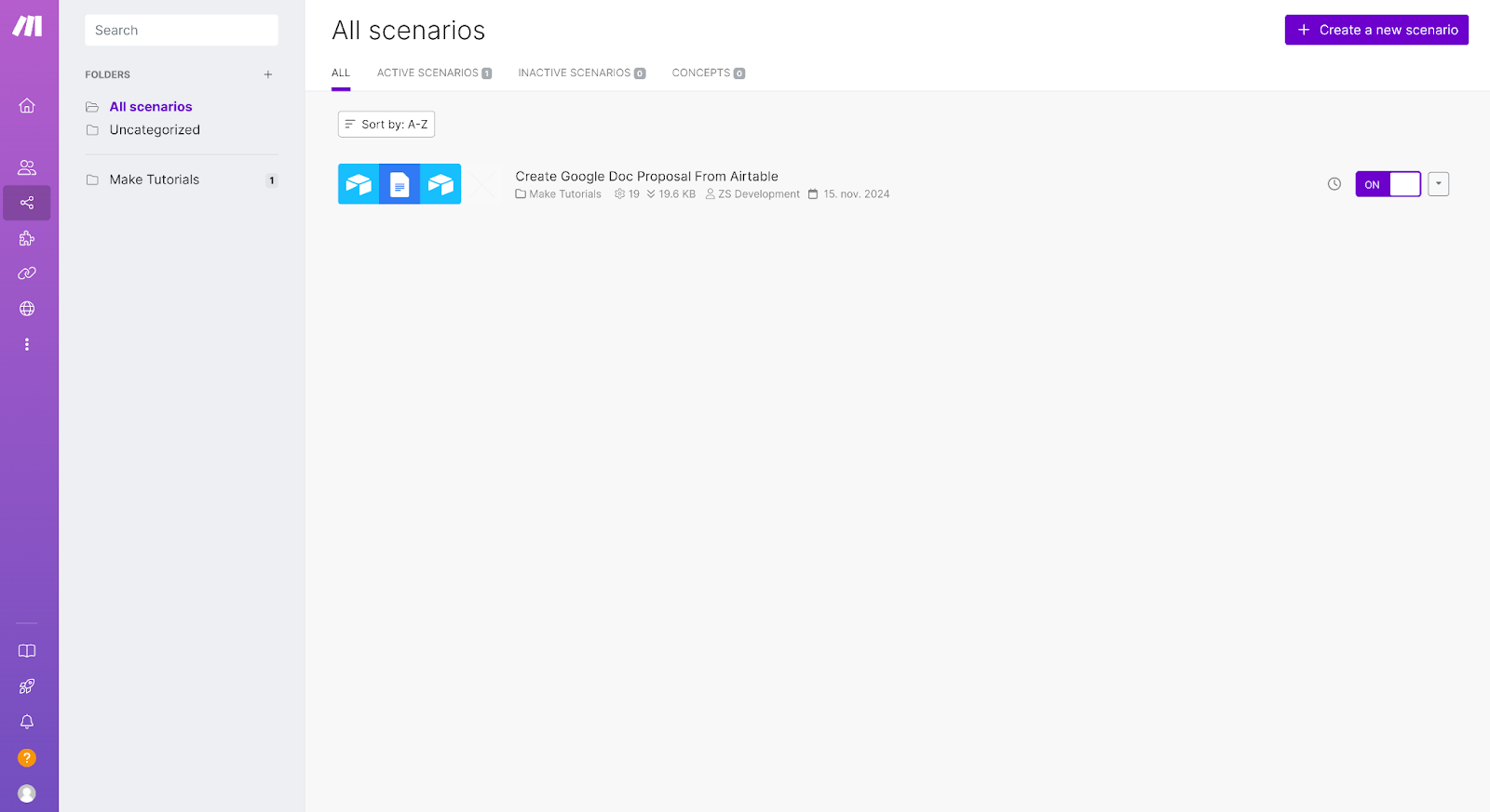 The Make scenarios tab.
