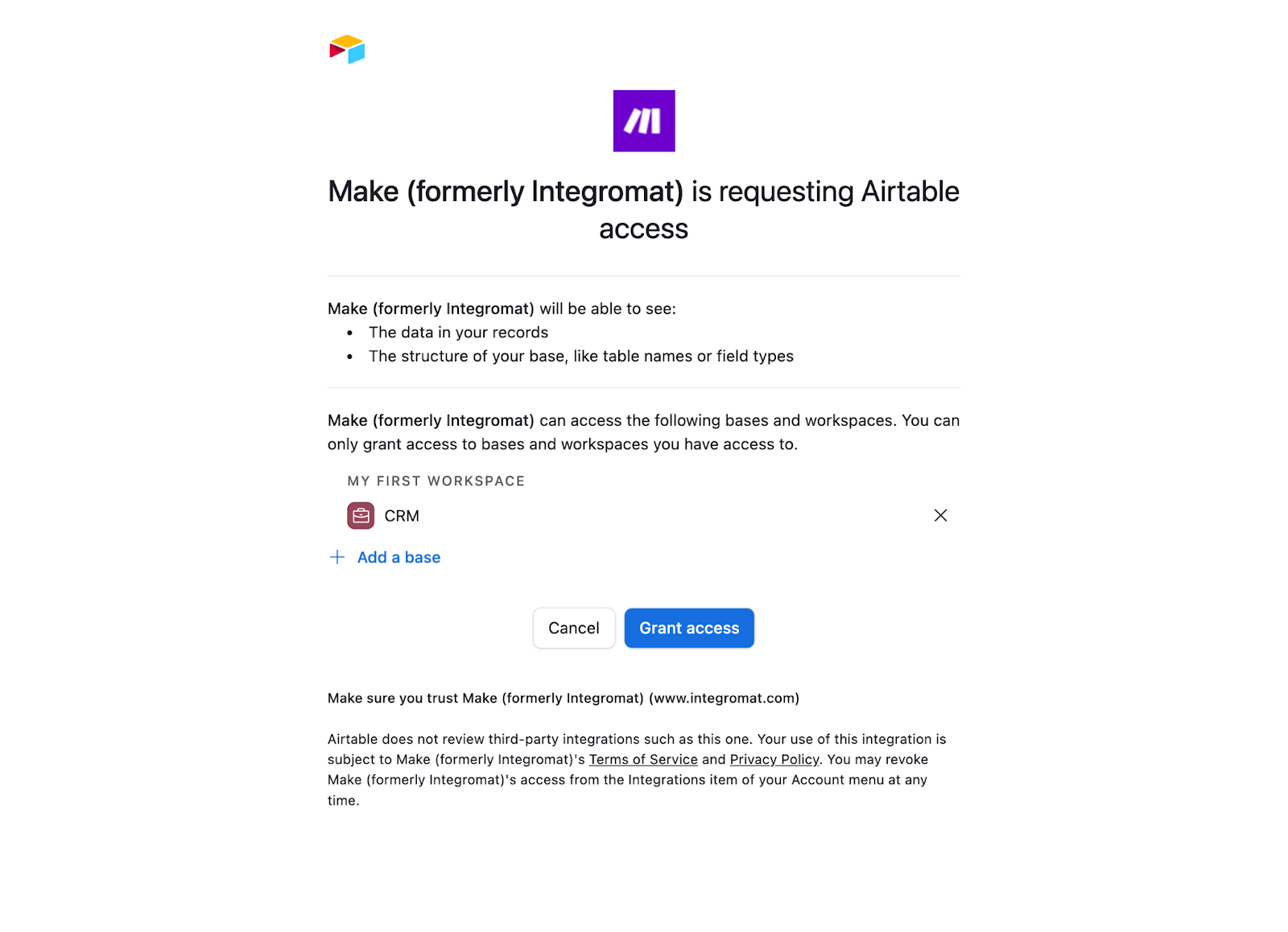 Airtable's authentication page.