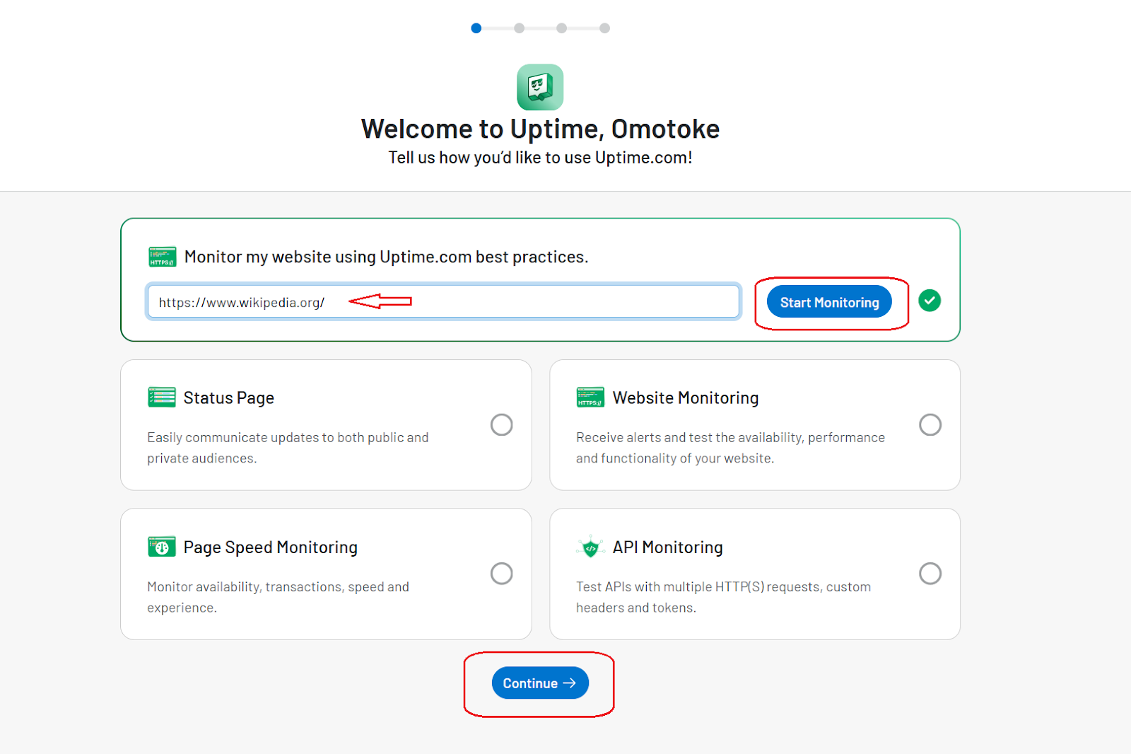 Uptime onboarding form.