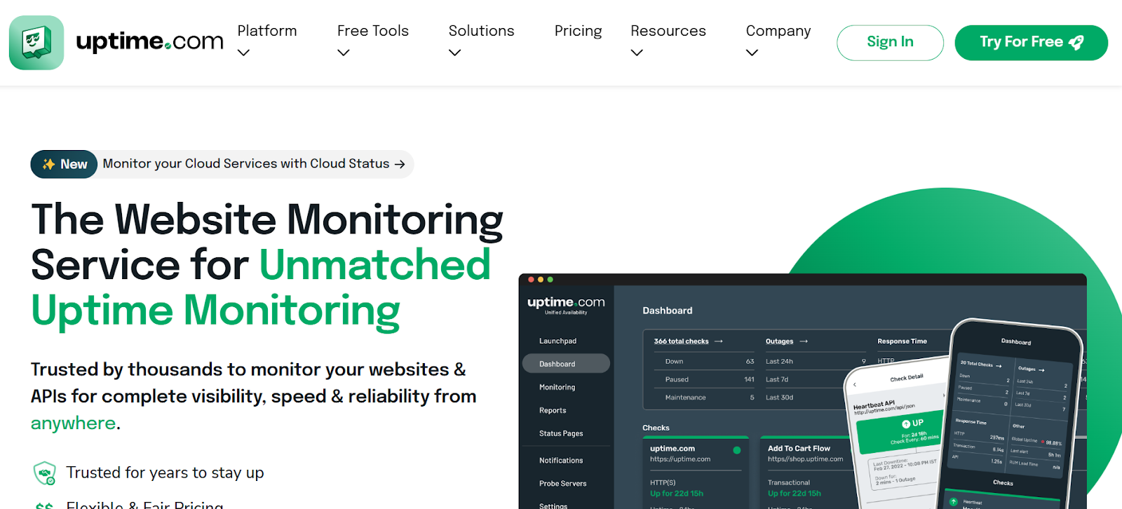 The Uptime.com homepage.