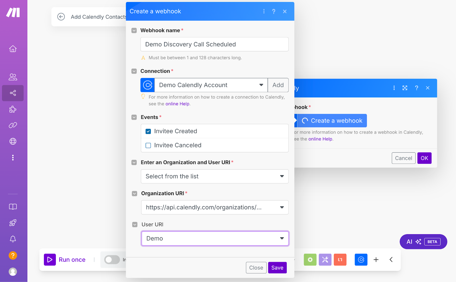 Make's Create a webhook form.