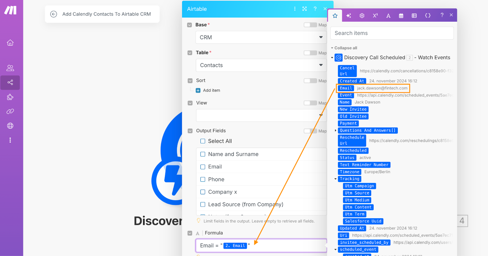 Adding a module in a Make scenario that will search records in an Airtable CRM.