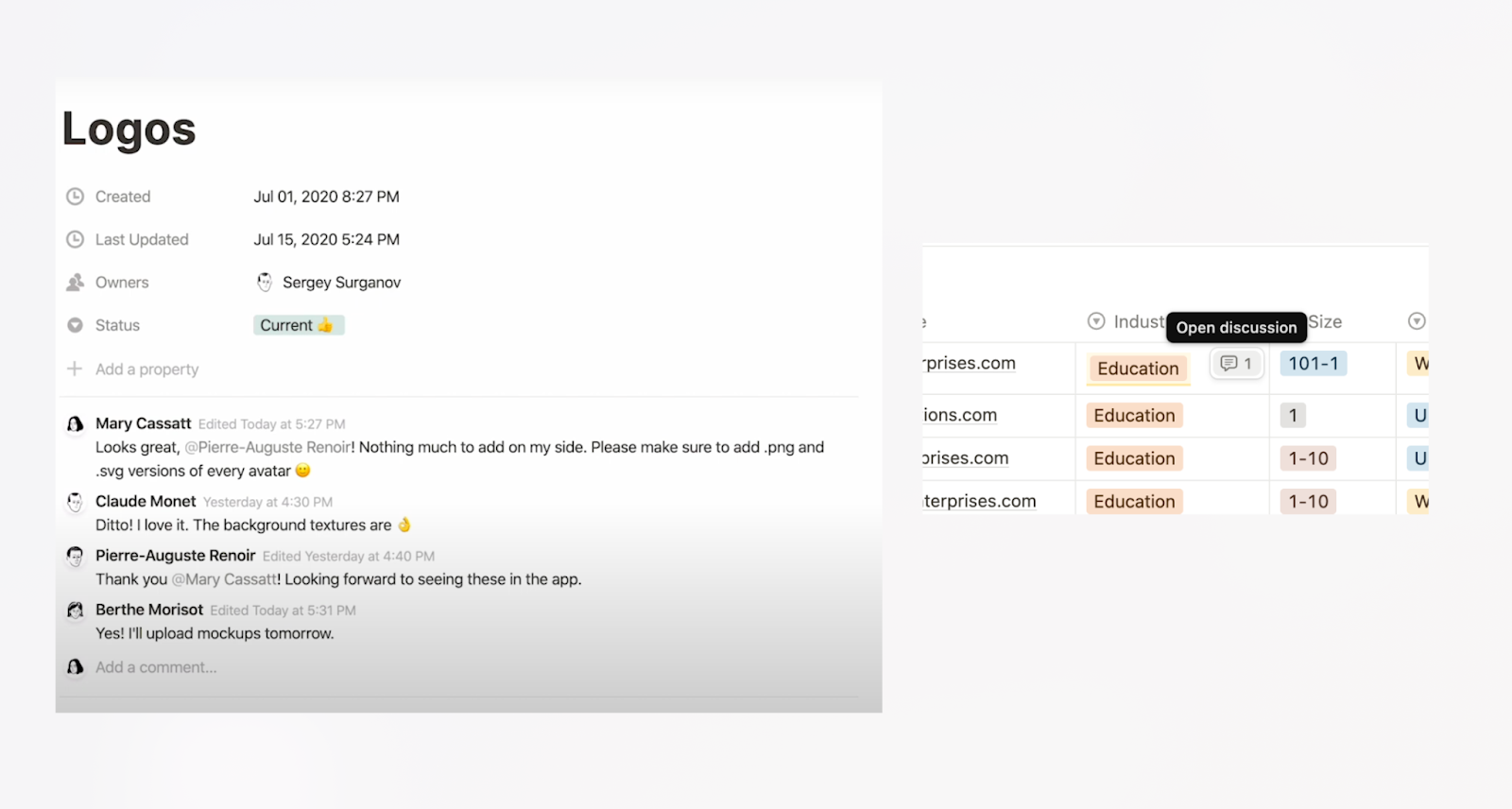 Native comments in Notion.