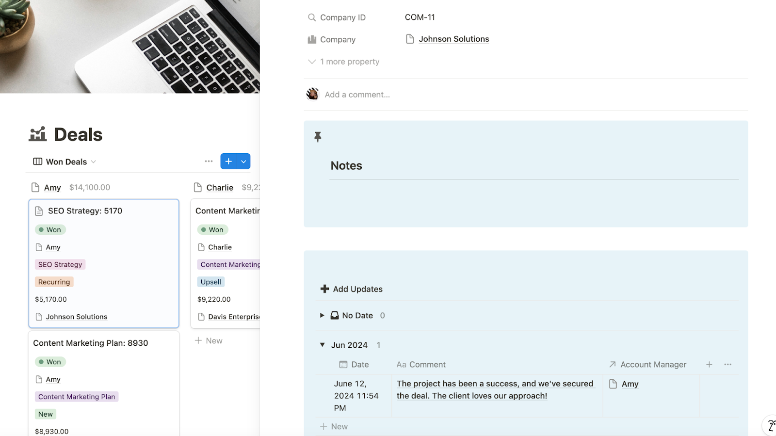 A page populated by a database template in Notion.