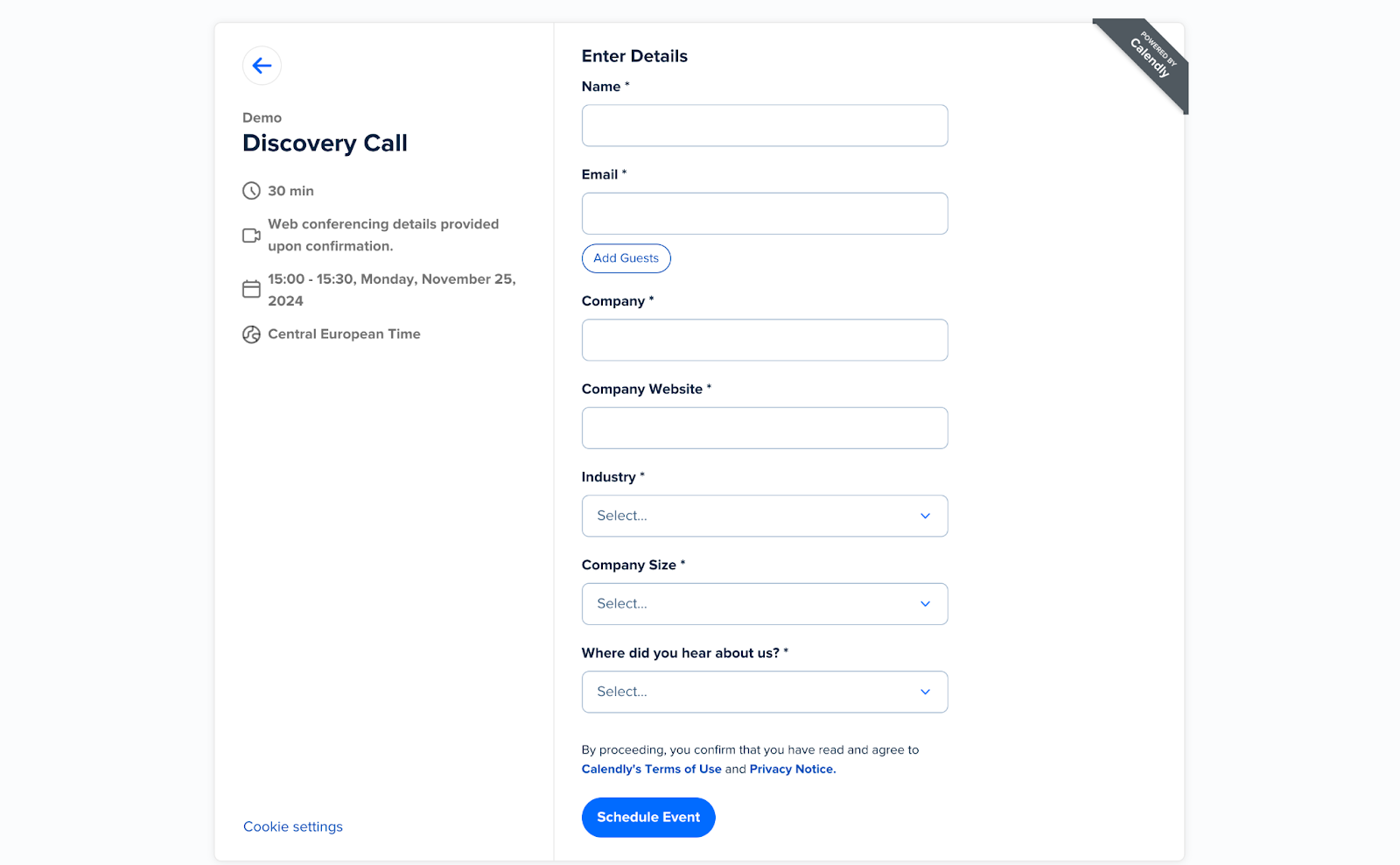 An example Calendly form.