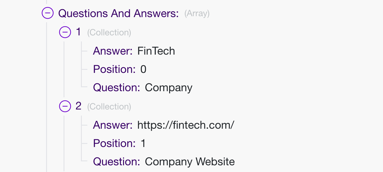 A Calendly array called Questions and Answers.