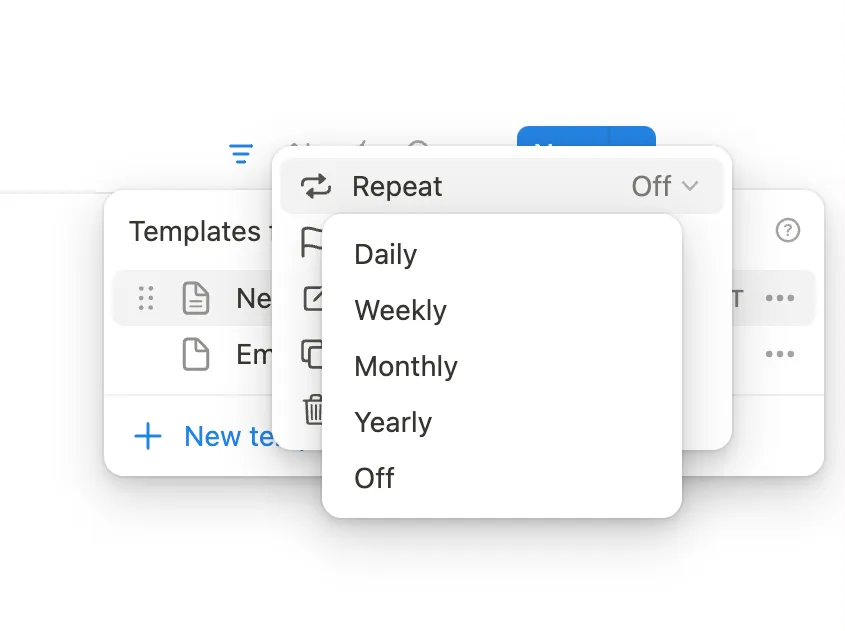 Setting up repeat templates in Notion.