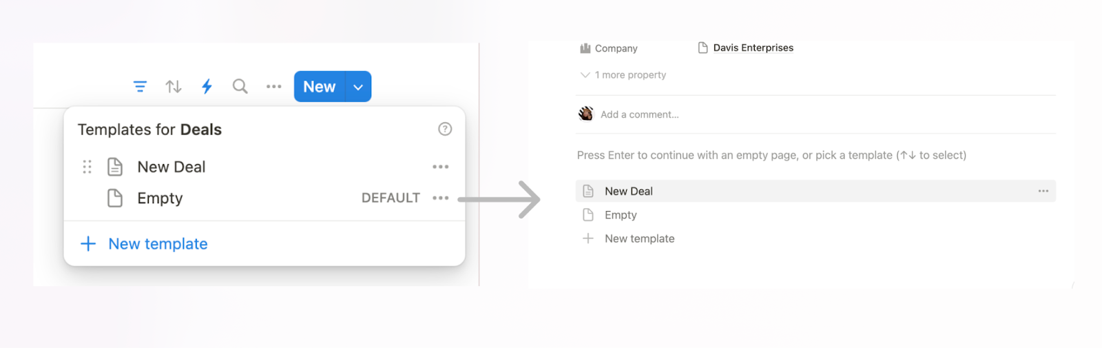 Starting with an empty database page in Notion.
