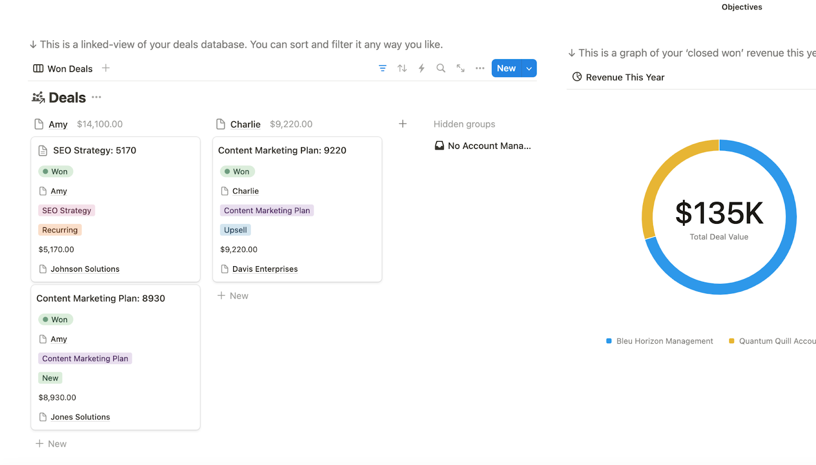 Live version of a linked database view in Notion.