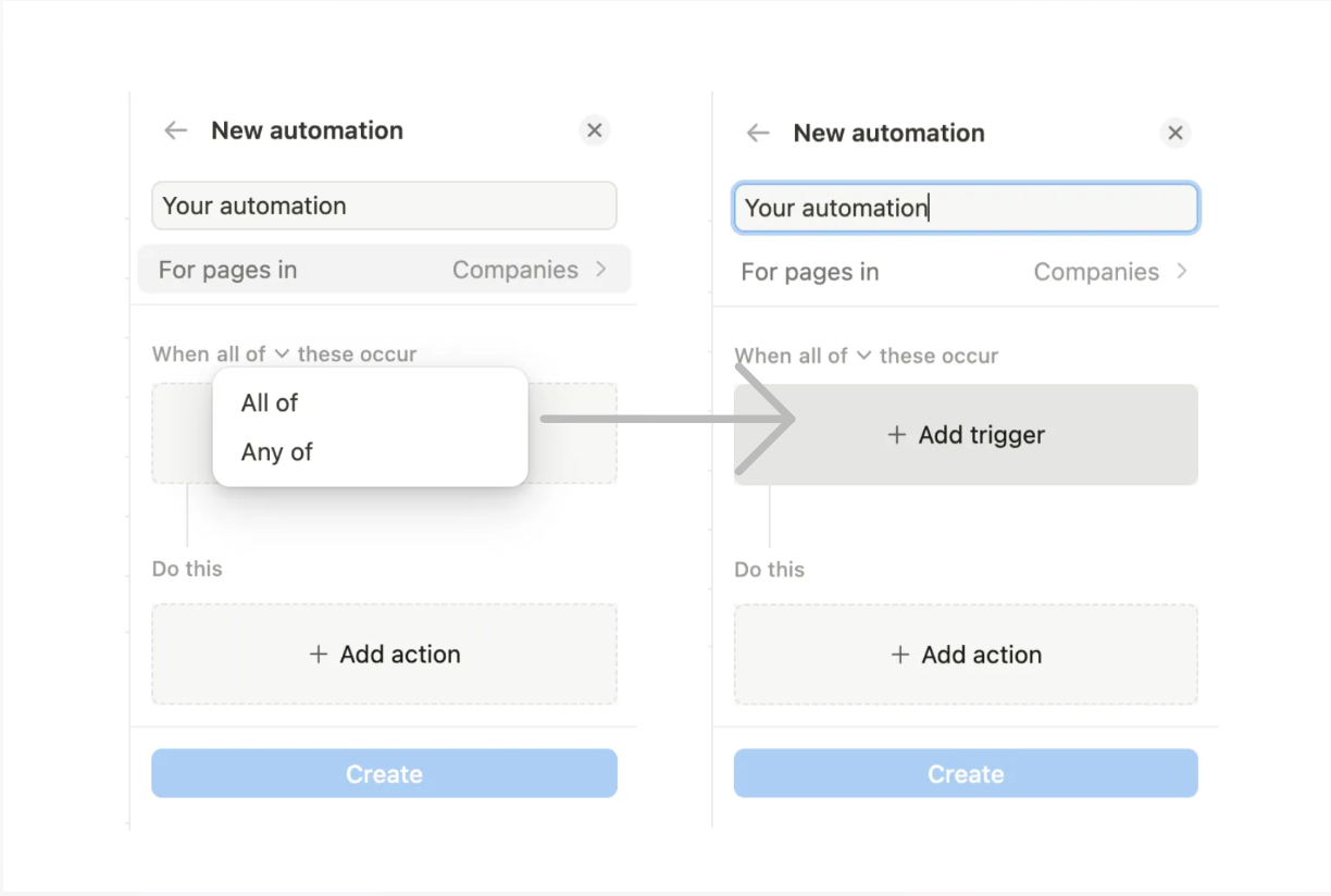 Setting database conditions in Notion.