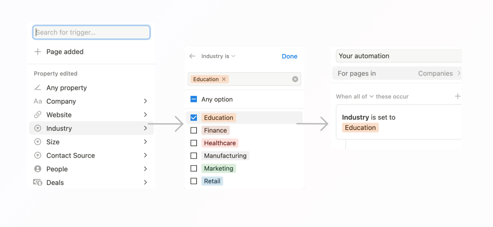 Setting up an automation action in Notion.