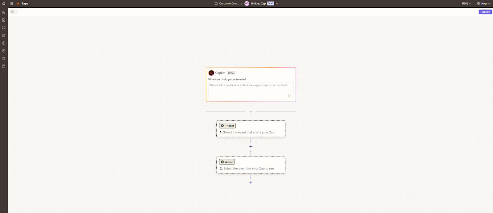 Zap editor page.