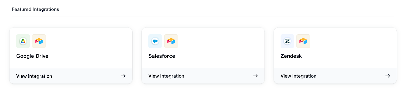 Airtable integrations with Google Drive, Salesforce and Zendesk.
