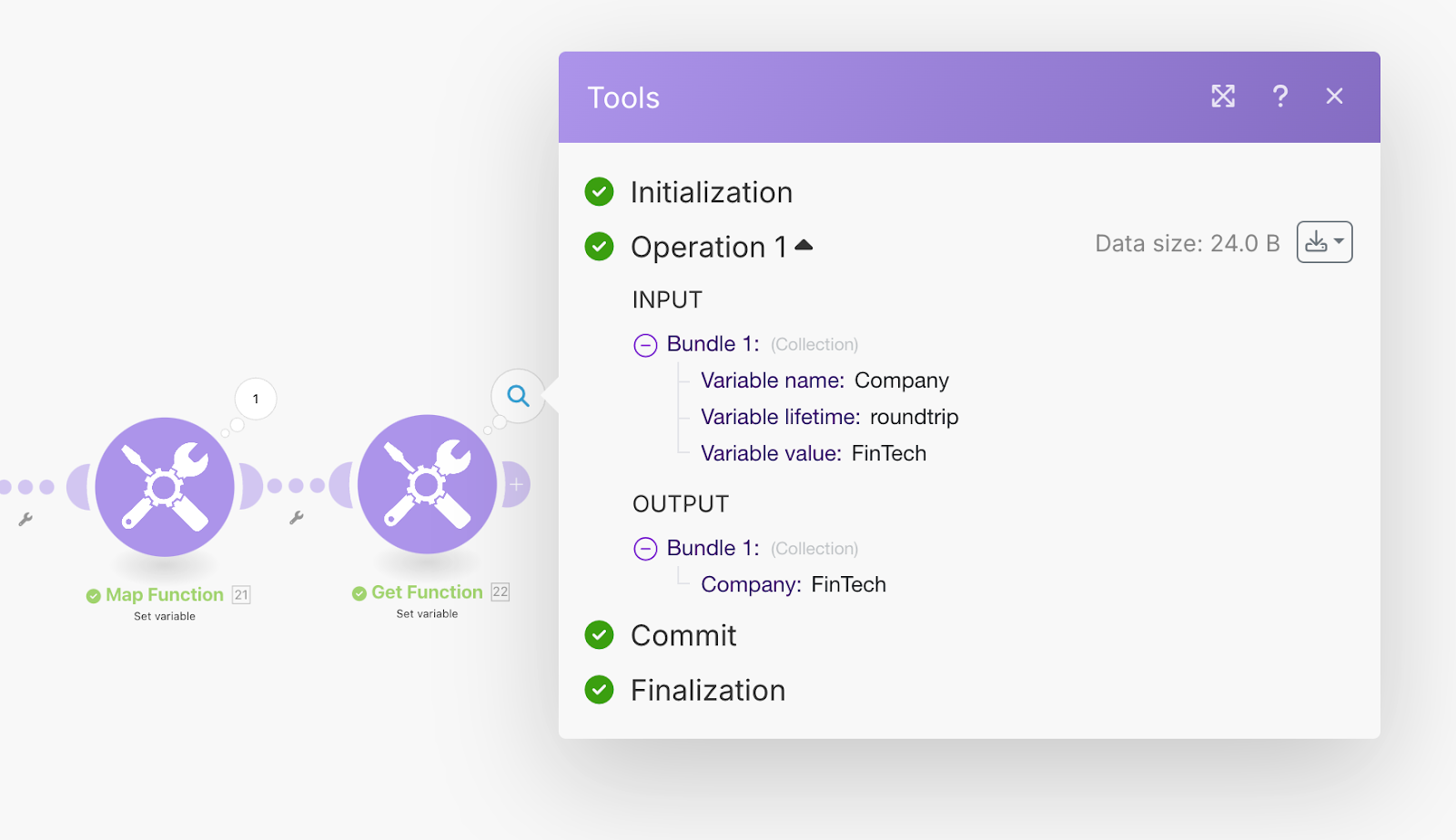 Using the Get Function in Make to extract particular information from a mapped array.