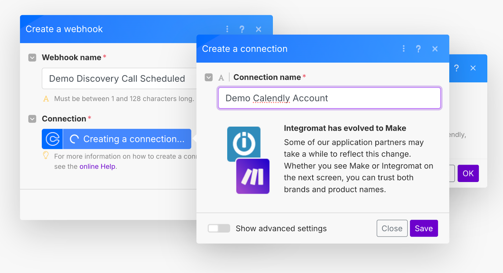 How to create and name a connection to a webhook in Make.