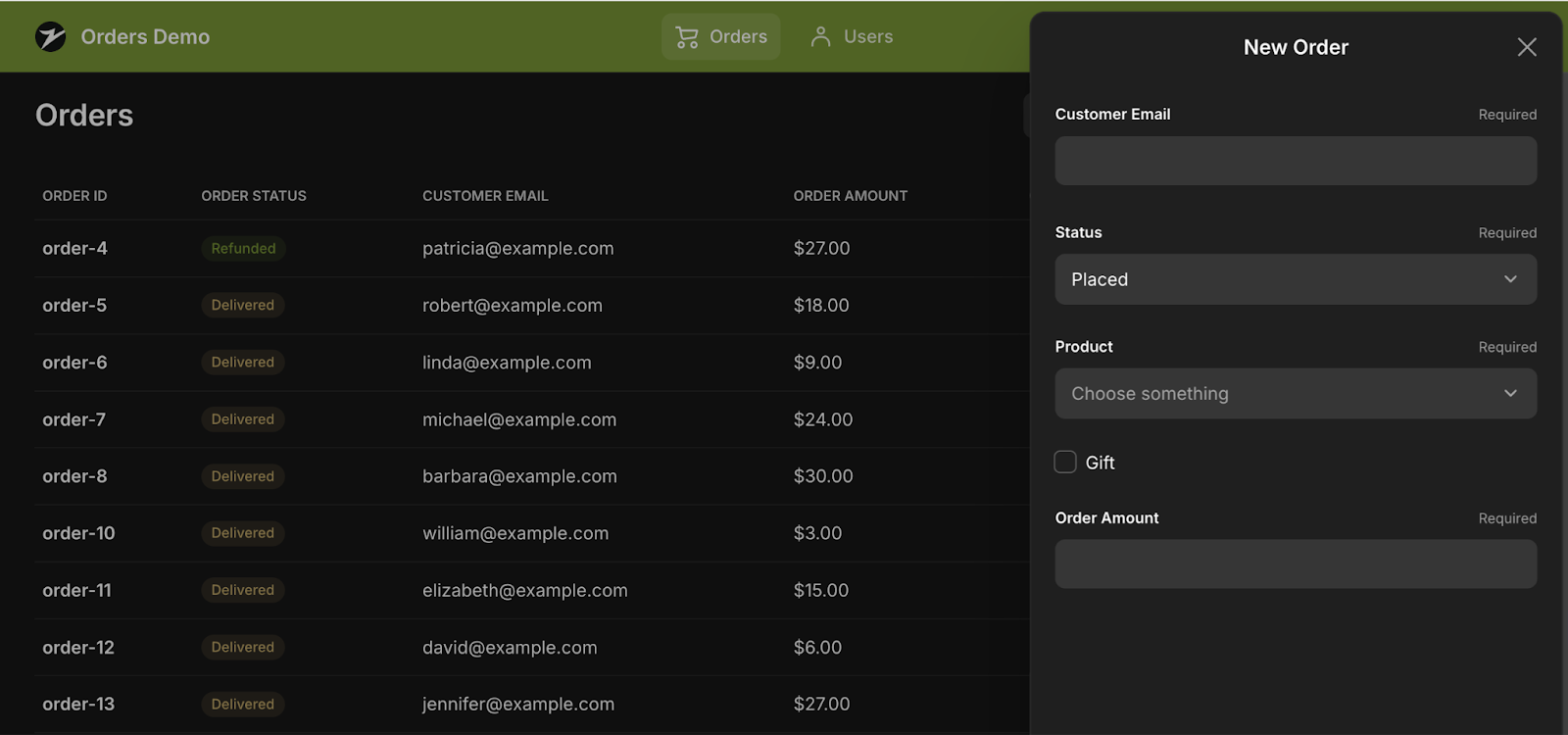 Glide app showing data in a table and a New Item form used to add data entries to the table.
