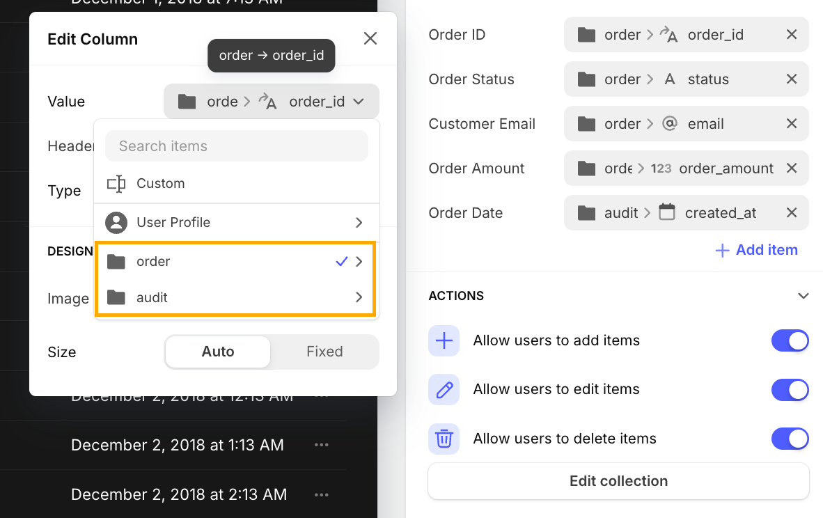 Grouping data columns into categories in Glide.