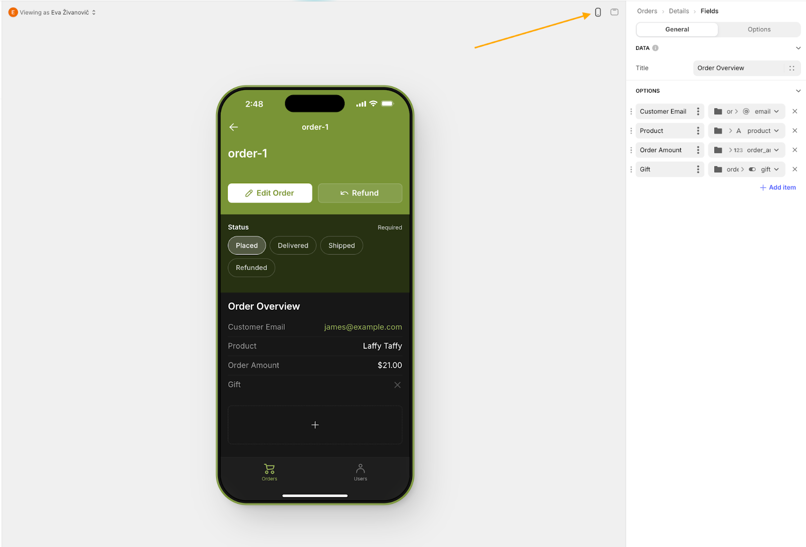 A mobile preview of a Glide app.