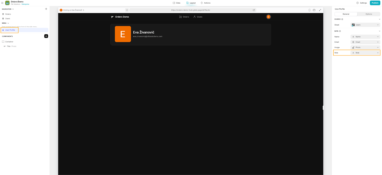 Setting user roles in a Glide app.