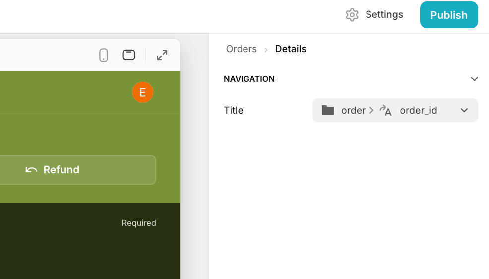 Configuring the Breadcrumbs component in a table in a Glide app.
