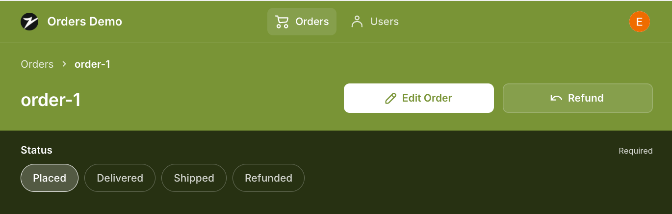 Example of a Glide app with two containers. The upper container has a Breadcrumbs component and a Button Block while the lower has a Choice component.