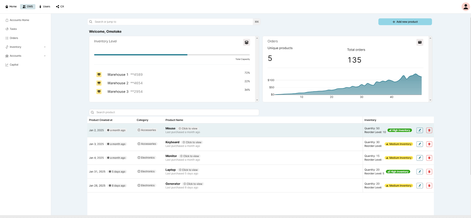 The frontend of an inventory management app in Retool.