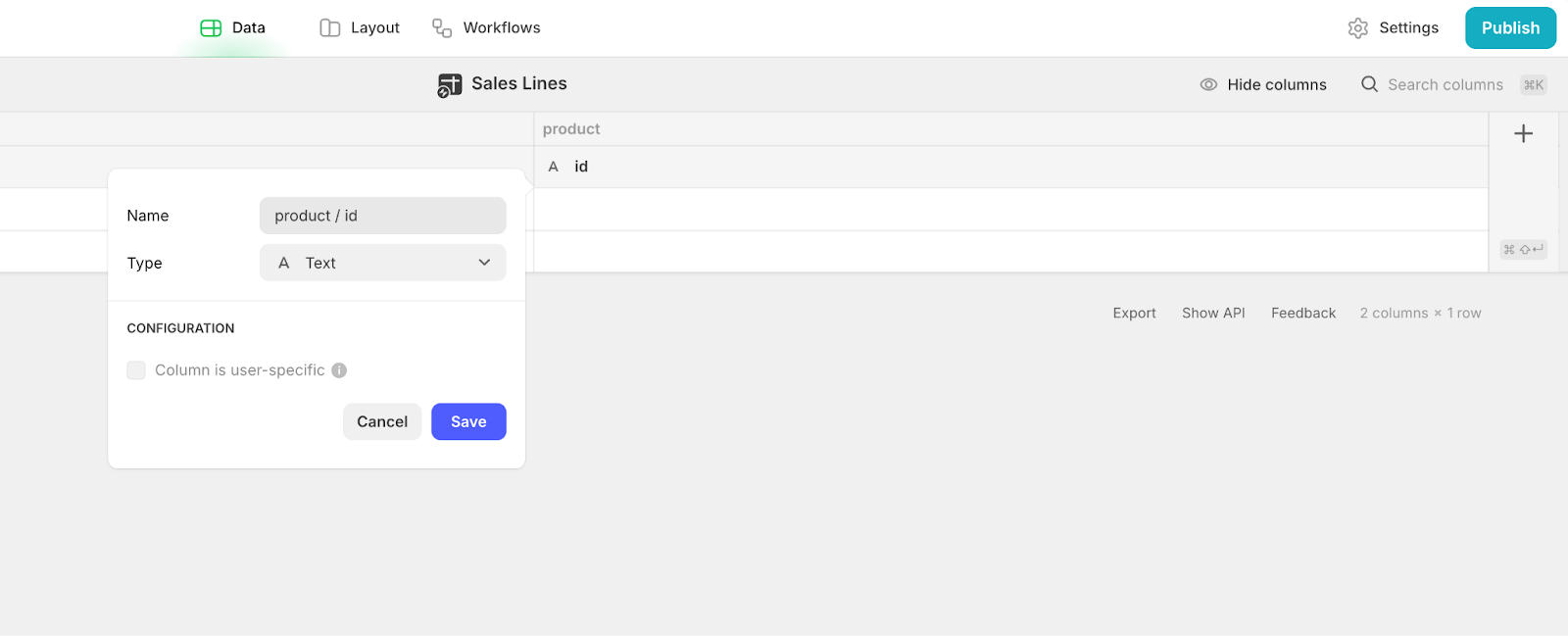 Renaming a column in a Glide table from product to product / id.