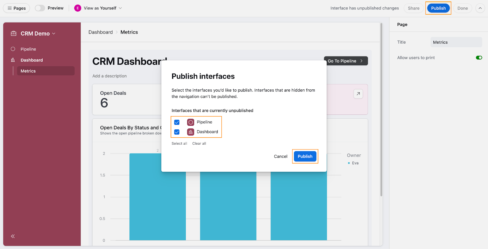 How to publish interfaces in Airtable.