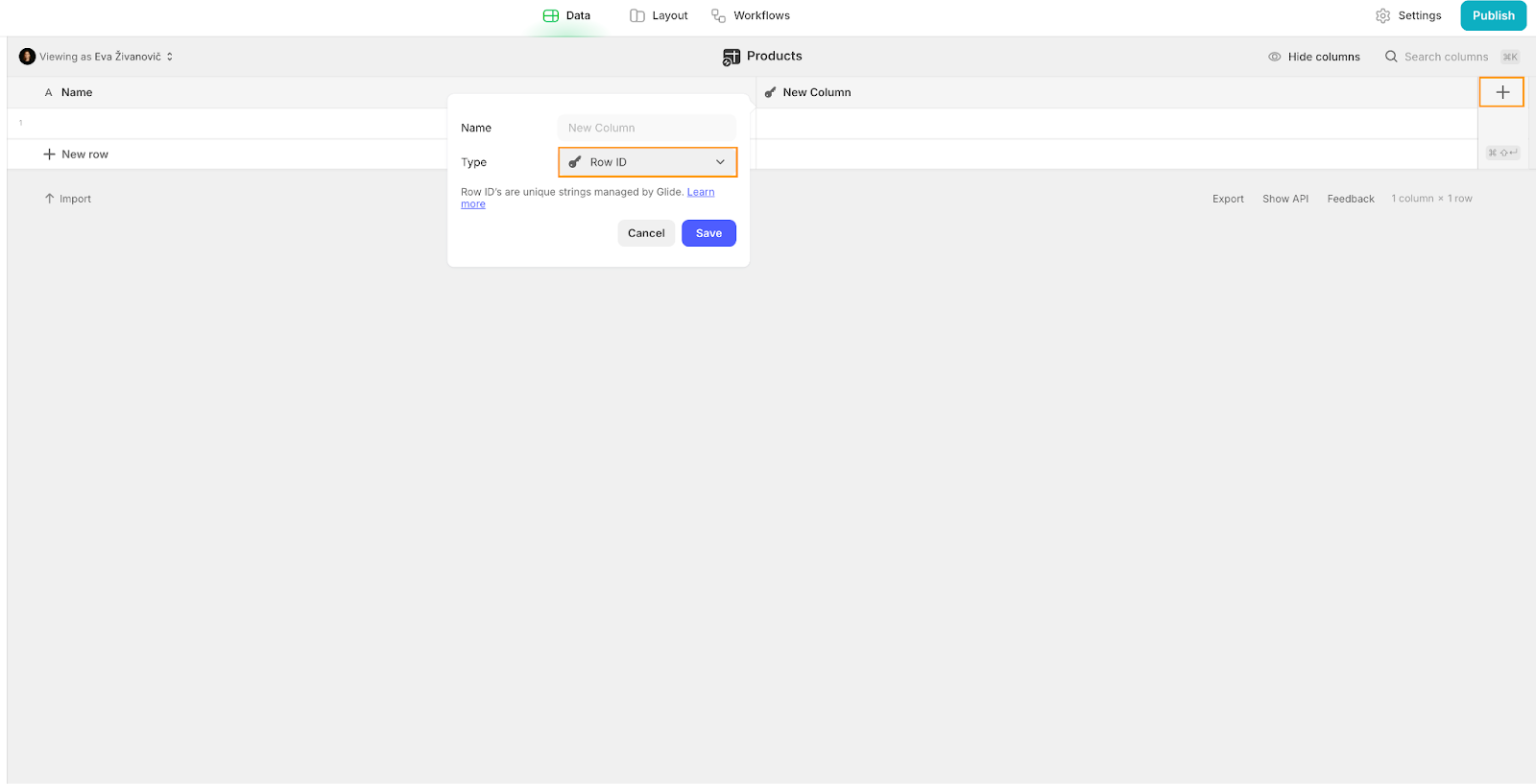 How to add a Row ID column to a table in Glide.