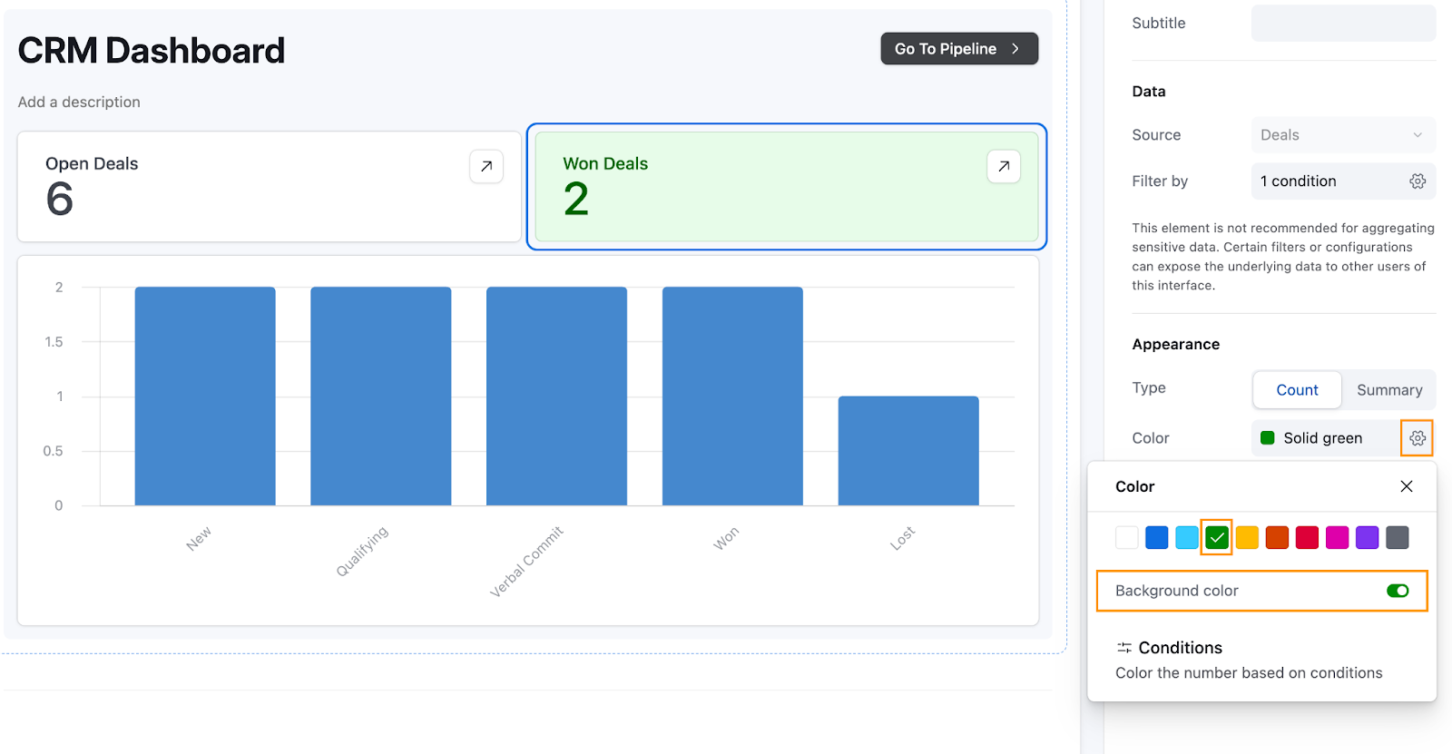 How to change the background color of a Number element in Airtable.