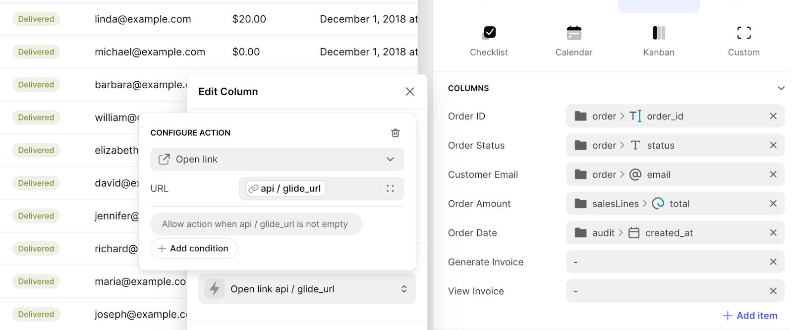 Adding a Condition to a button-type column in Glide.