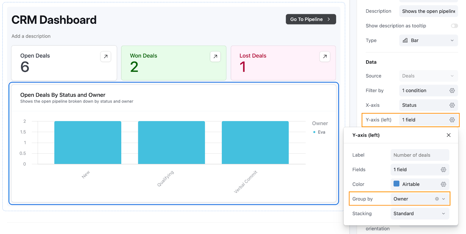 How to group the y-axis in an Airtable chart by a particular field.