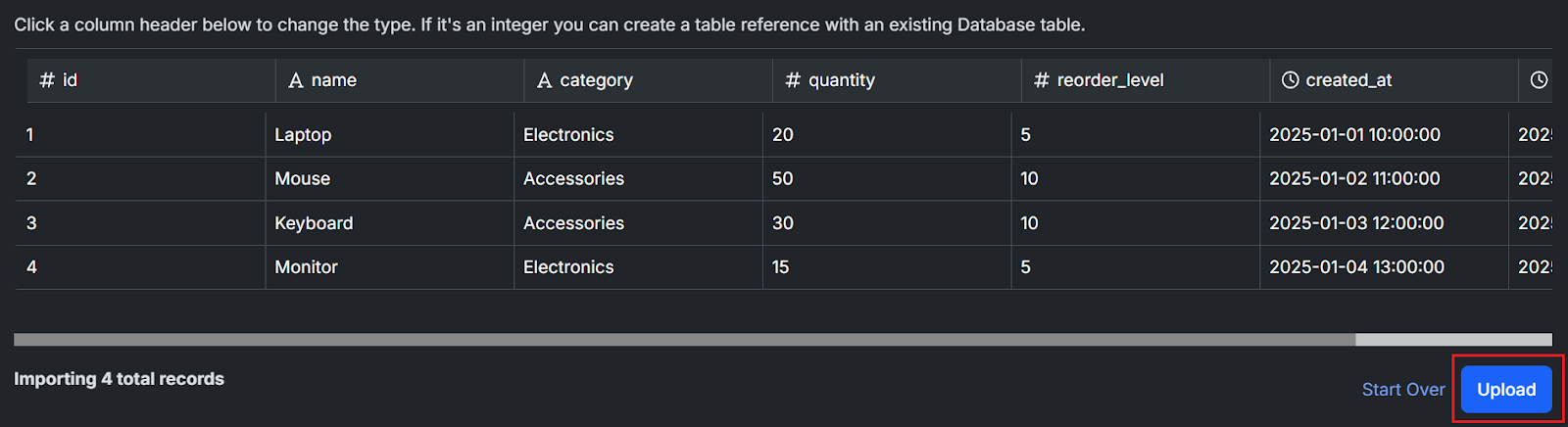 A table in the Database table section of a Xano's Workspace.