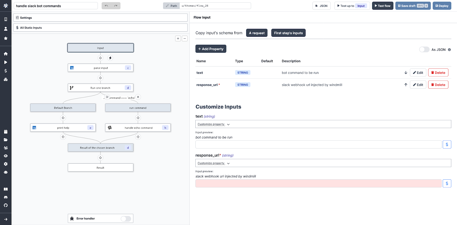 An example workflow created in Windmill.