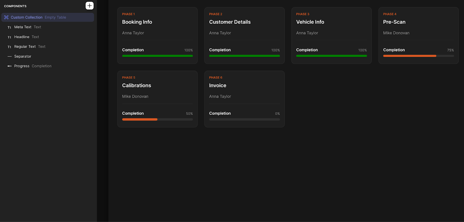 The Custom Collections section of an example Glide app.