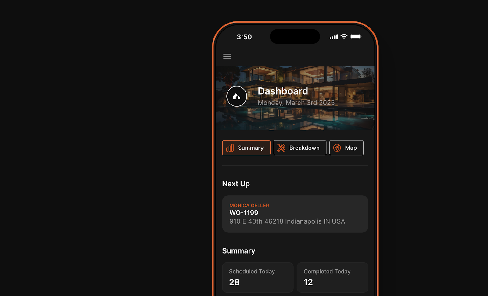 A Glide app that has used a container image as a background visual in it's Dashboard.