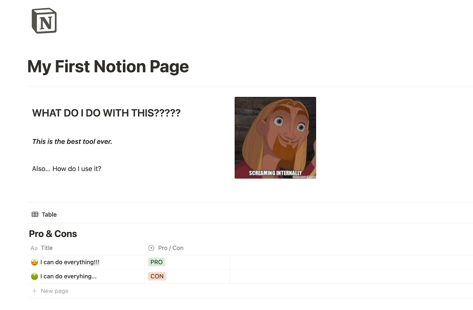 An Notion page called My First Notion Page.