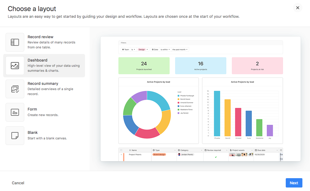 Airtable's Interface Designer.