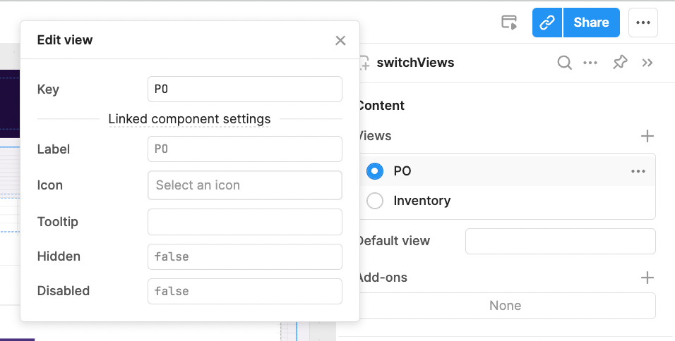 Editing views for a dashboard in Retool.