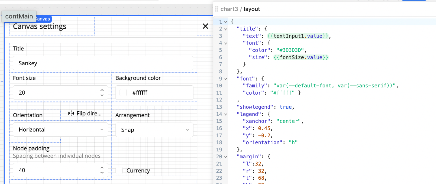 Plotly code in a Retool app for customizing sankey diagrams.