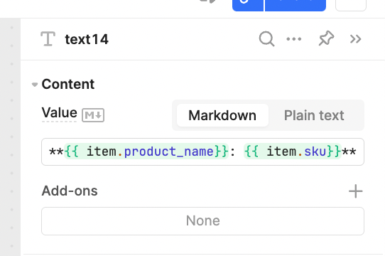 A text box in Retool showing details linked to a returned product using JS. 